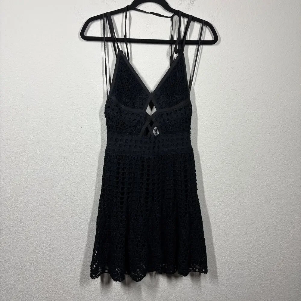 Free People Limited Edition 0 Little Debbie Crochet Dress Black Sleeveless - Picture 2 of 10
